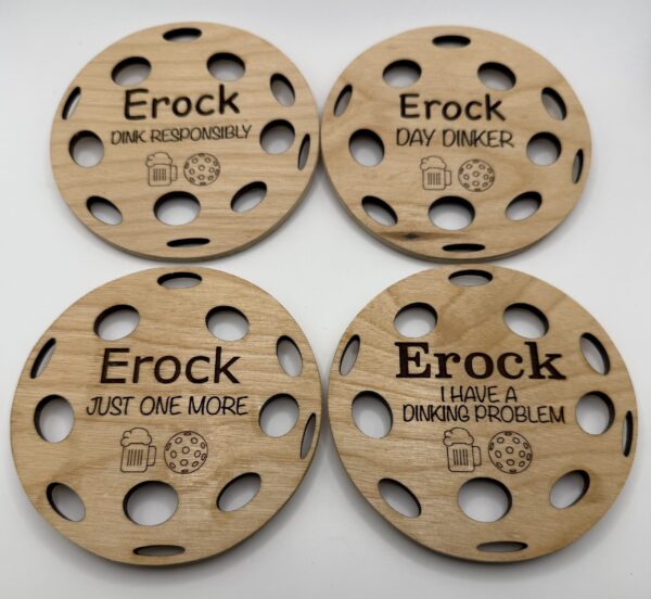Pickleball - Wood Coasters – Custom - Set of 4 - Round