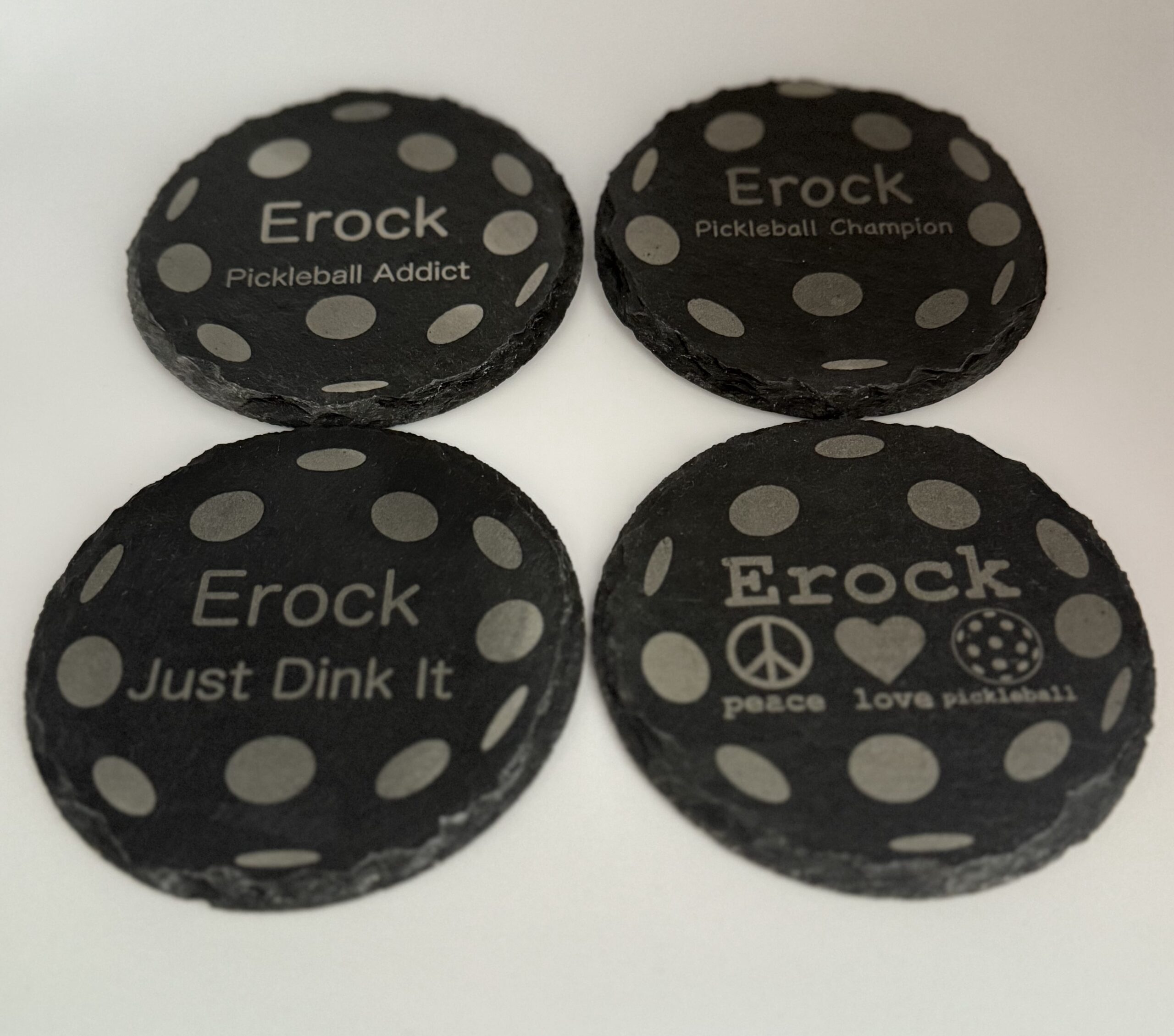 Pickleball - Slate Coasters – Custom - Set of 4 - Round