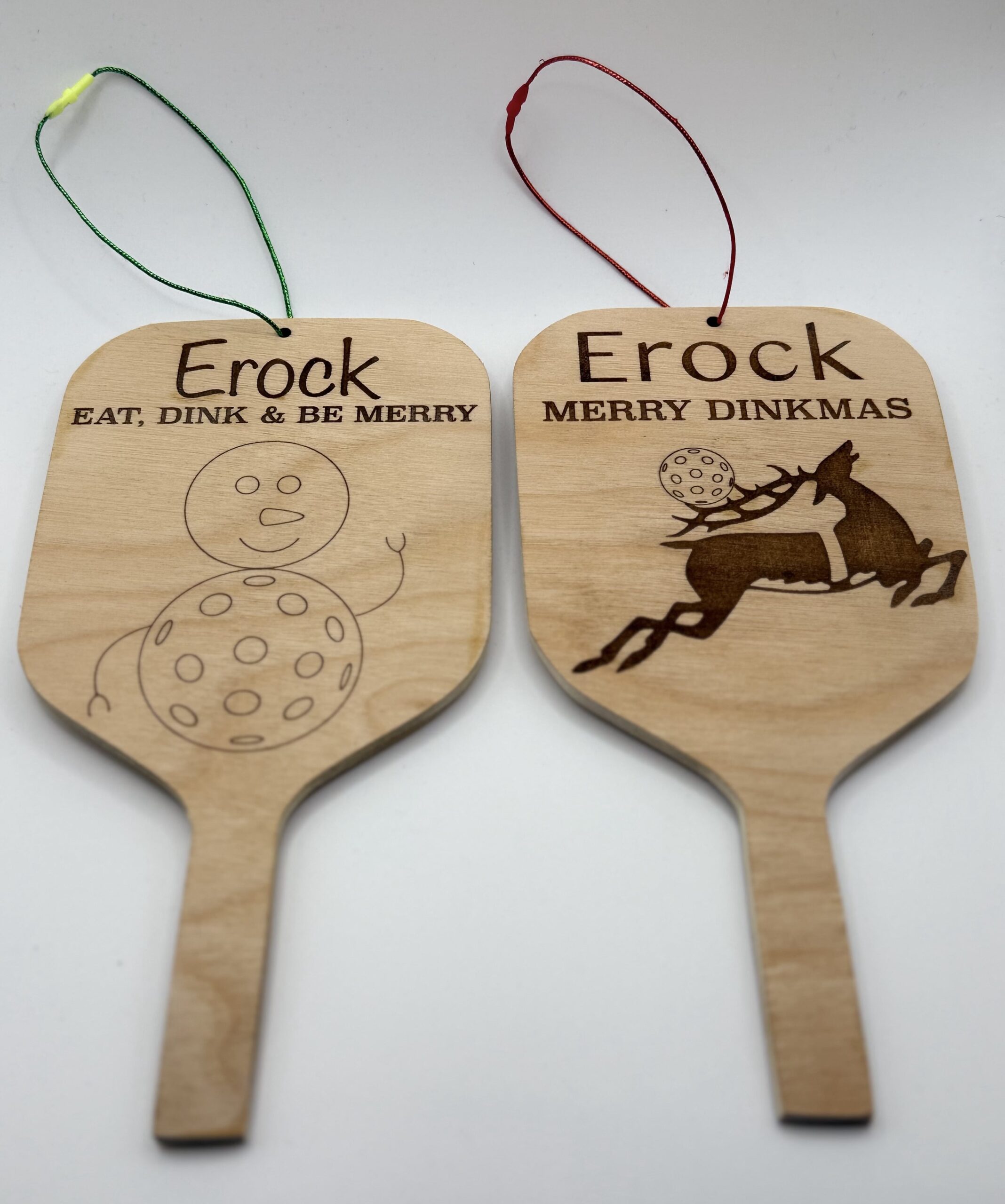 Pickleball  - Wood Ornaments - Custom - Set of 2 - Paddle