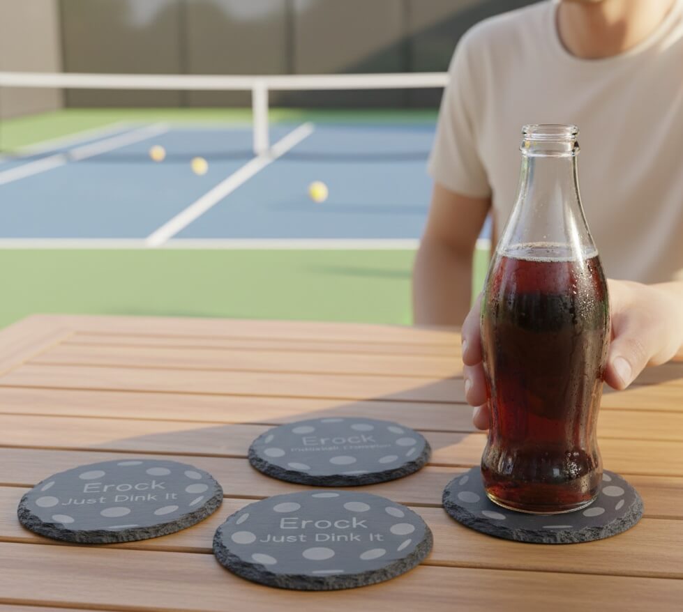 Pickleball - Slate Coasters – Custom - Set of 4 - Round - Image 2