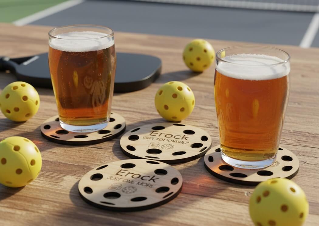 Pickleball - Wood Coasters – Custom - Set of 4 - Round - Image 2