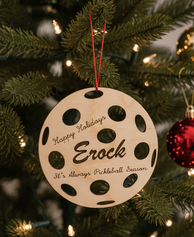 Pickleball - Wood Ornaments - Custom - Set of 2 - Round - Image 3
