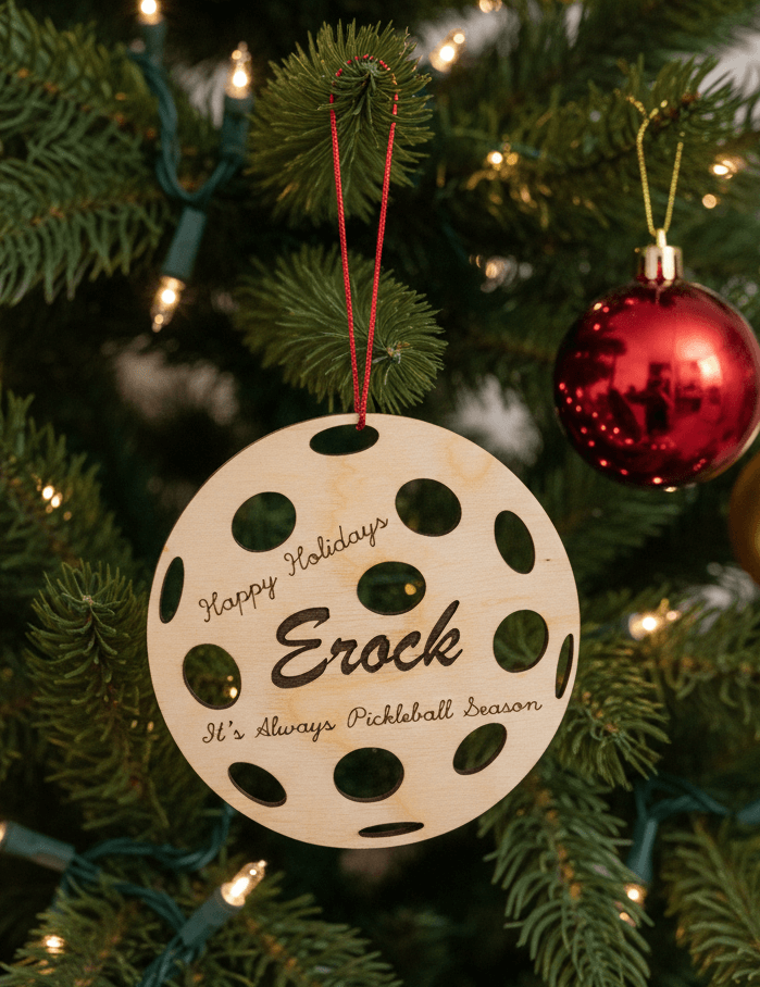 Pickleball - Wood Ornaments - Custom - Set of 2 - Round - Image 2