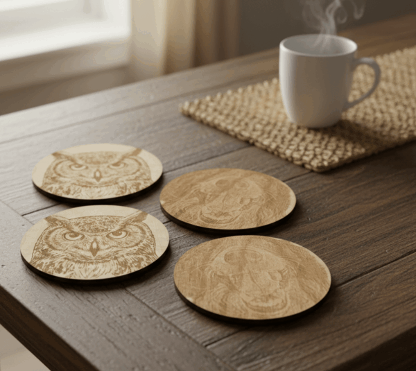Wood Coasters – Custom - Set of 4 - Round - Add One Photo On Each Coaster