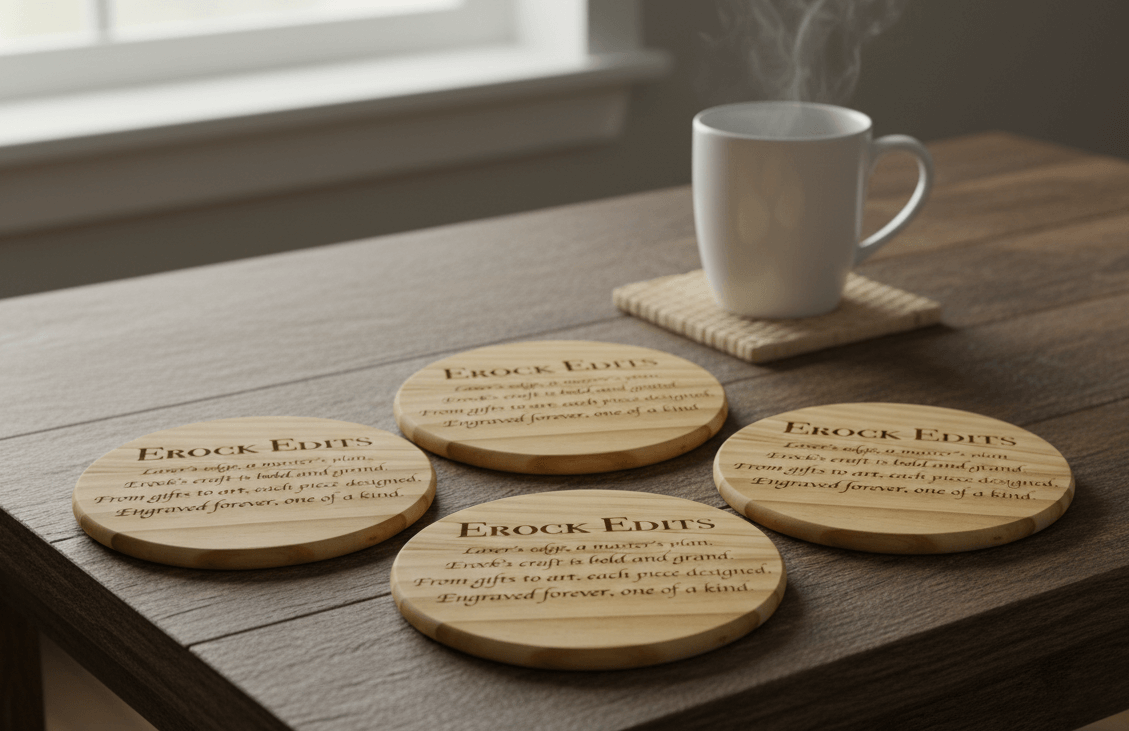 Wood Coasters – Custom - Set of 4 - Round - Text Only - Image 2