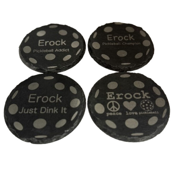 Pickleball Slate Coasters – Custom Set of 4 – Round
