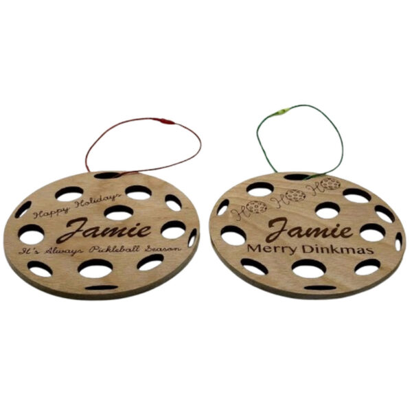 Pickleball Wood Ornaments – Custom Set of 2 – Round